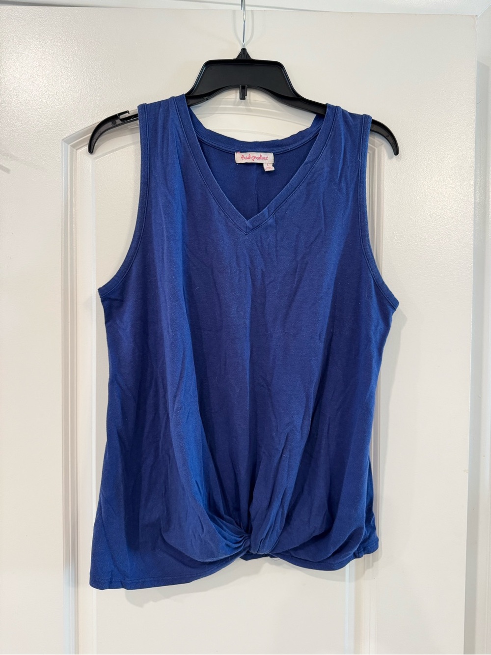 Blue Twist-Front V-Neck Tank Top